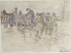 Veldkeuken op de weg naar Belfort, 1918 door Louis Robert Antral